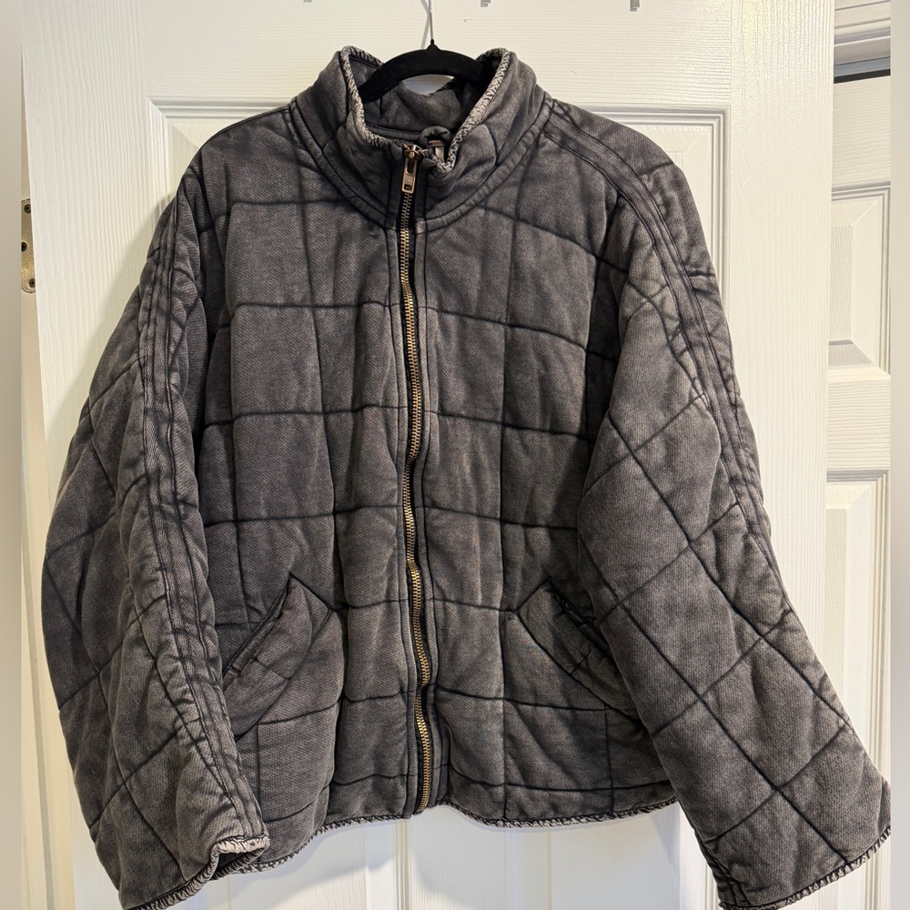 Quilted Dark Gray Zip-Up Jacket - Free People